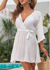 White swimwear,Plain Color swimwear,Ruched Tie Side White Cover Up
