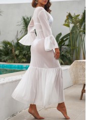 White swimwear,Plain Color swimwear,Ruched Tie Front White Cover Up