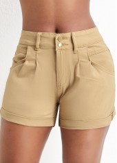 Light Camel bottoms,Plain Color bottoms,Pocket Light Camel Skinny Zipper Fly Shorts