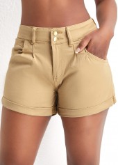Light Camel bottoms,Plain Color bottoms,Pocket Light Camel Skinny Zipper Fly Shorts