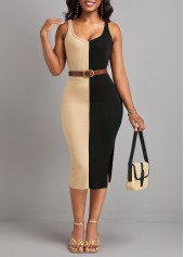 Split Black Scoop Neck Sleeveless Bodycon Dress