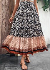 Multi Color bottoms,Tribal bottoms,Dot bottoms,Striped bottoms,Patchwork Tribal Print Multi Color Maxi Skirt