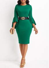Split Green Round Neck Bodycon Dress