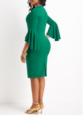 Green dresses,Plain Color dresses,Split Green Round Neck Bodycon Dress