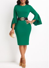 Green dresses,Plain Color dresses,Split Green Round Neck Bodycon Dress