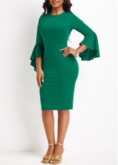 Green dresses,Plain Color dresses,Split Green Round Neck Bodycon Dress