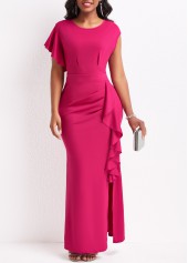 Ruffle Hot Pink Round Neck Dress