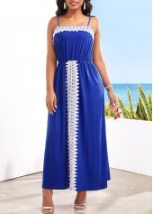 Blue dresses,Plain Color dresses,Lace Front Slit Blue Strappy Maxi Dress