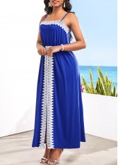 Blue dresses,Plain Color dresses,Lace Front Slit Blue Strappy Maxi Dress