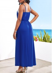 Blue dresses,Plain Color dresses,Lace Front Slit Blue Strappy Maxi Dress