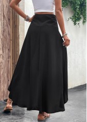 Black bottoms,Plain Color bottoms,Asymmetry Black Elastic Waist A Line Skirt