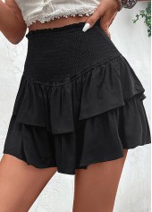 Black bottoms,Plain Color bottoms,Smocked Black Short Elastic Waist A Line Skirt