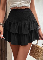 Smocked Black Short Elastic Waist A Line Skirt