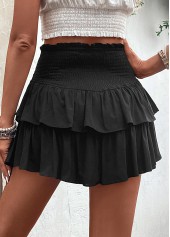 Black bottoms,Plain Color bottoms,Smocked Black Short Elastic Waist A Line Skirt