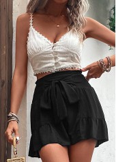 Black bottoms,Plain Color bottoms,Bowknot Black Elastic Waist High Waisted Shorts