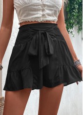 Black bottoms,Plain Color bottoms,Bowknot Black Elastic Waist High Waisted Shorts