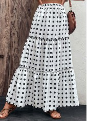 White bottoms,Dot bottoms,Ruched Polka Dot White Elastic Waist Skirt