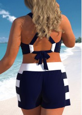 Navy plus size,Striped plus size,Geometric plus size,ROTITA Plus Size High Waisted Patchwork Striped Bikini Set