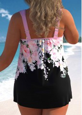 Pink plus size,Black plus size,Floral plus size,ROTITA Plus Size Cross Hem Floral Print Tankini Top