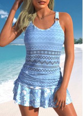 ROTITA Plus Size Mid Waisted Drawstring Paisley Print Tankini Set