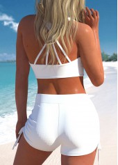 White plus size,Plain Color plus size,ROTITA Plus Size High Waisted Three-piece White Top