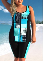 ROTITA Plus Size Mid Waisted Patchwork Tankini Set