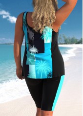 Cyan plus size,Black plus size,Plants plus size,Geometric plus size,Striped plus size,ROTITA Plus Size Mid Waisted Patchwork Tankini Set