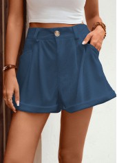 Pocket Blue Button Fly High Waisted Shorts