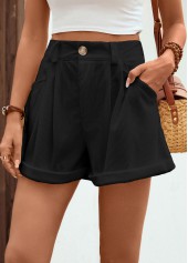 Black bottoms,Plain Color bottoms,Pocket Black Button Fly High Waisted Shorts