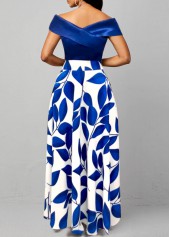 Dark Blue dresses,White dresses,Plants dresses,ROTITA Surplice Leaf Print Dark Blue Maxi Dress