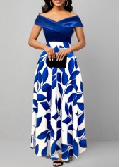 Dark Blue dresses,White dresses,Plants dresses,ROTITA Surplice Leaf Print Dark Blue Maxi Dress