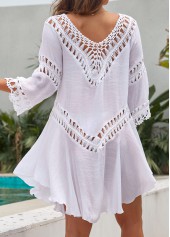 White swimwear,Plain Color swimwear,Breathable Hollow V Neck White Cover Up