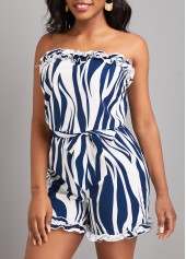 Frill Striped Navy Belted Short Regular Bandeau Romper