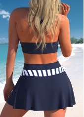 Blue swimwear,White swimwear,Striped swimwear,Geometric swimwear,ROTITA Patchwork Blue Striped High Waisted Bikini Set