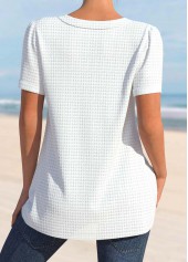 White tops,Plain Color tops,ROTITA Button White V Neck Short Sleeve Blouse