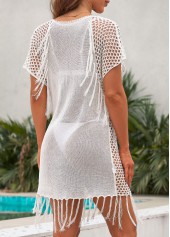 Beige swimwear,Plain Color swimwear,Tassel Tie Front Beige Cover Up