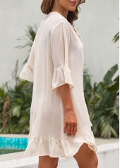 Beige swimwear,Plain Color swimwear,Patchwork Ruffle Tassel Beige Cover Up