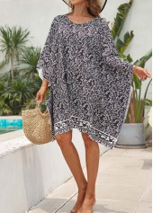 Black swimwear,Plants swimwear,Striped swimwear,Floral swimwear,Tribal swimwear,Black Contrast Leaf Print Cover Up