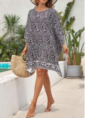 Black Contrast Leaf Print Cover Up