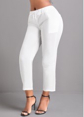 Pocket White Drawastring Mid Waisted Pants