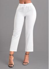 White bottoms,Plain Color bottoms,Pocket White Drawastring Mid Waisted Pants