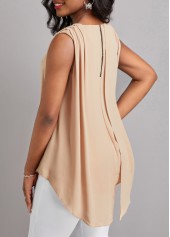 Light Coffee tops,Plain Color tops,Fake 2in1 Light Coffee Round Neck Tank Top