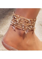 Butterfly Beads Detail Layered Gold Anklet Set