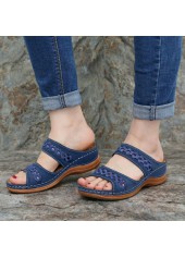 Blue Hollow Falt Open Toe Sliders
