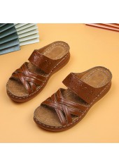 Dark Coffee Low Heel Hollow Open Toe Sliders