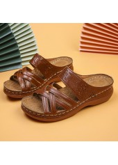 Dark Coffee accessories,Plain Color accessories,Dark Coffee Low Heel Hollow Open Toe Sliders