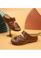Dark Coffee accessories,Plain Color accessories,Dark Coffee Low Heel Hollow Open Toe Sliders