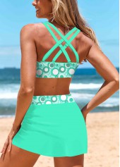 Mint Green swimwear,Geometric swimwear,ROTITA Drawstring Mint Green Mid Waisted Bikini Set