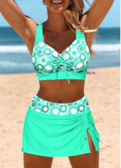 Mint Green swimwear,Geometric swimwear,ROTITA Drawstring Mint Green Mid Waisted Bikini Set