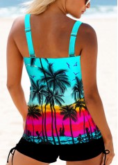 Multi Color swimwear,Graphic swimwear,Plants swimwear,Animal Print swimwear,ROTITA Patchwork Multi Color Landscape Print Tankini Top